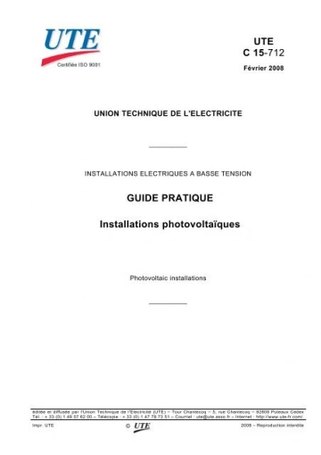 AFNOR, GUIDE PRATIQUE UTE 15-712-2 - INSTALLATION PHOTOVOLTAÏQUE NON RACCORDÉE  [Livres]